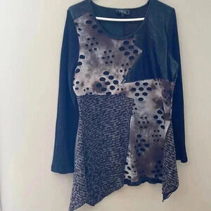 ❤️2/$30❤️[L]Minkas Mesh Accented Multi  Material Patches Tunic Sweater